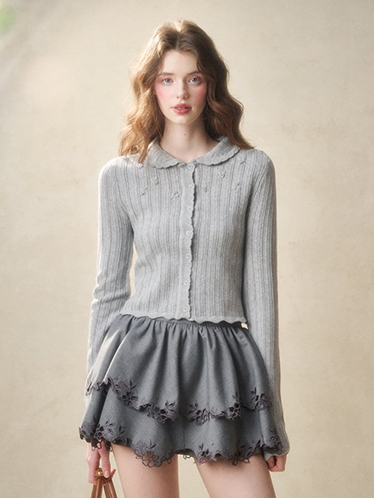 Embroidered Wool Hollow Cardigan & Tank Top Set - CHINASQUAD