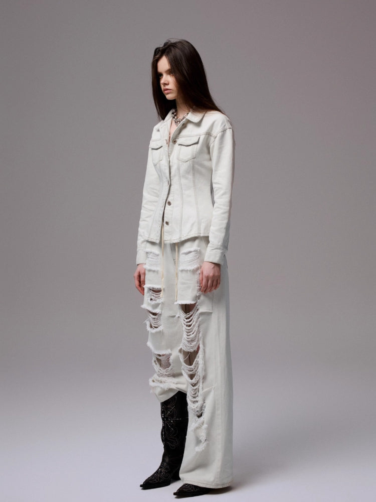 Vintage Washed Waist-Tailored Wide-Shoulder Jacket