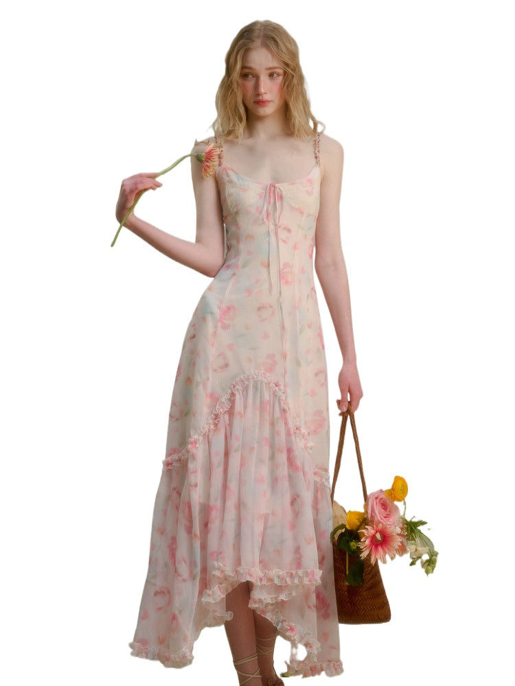 Flower-pattern Flowing Dress - CHINASQUAD