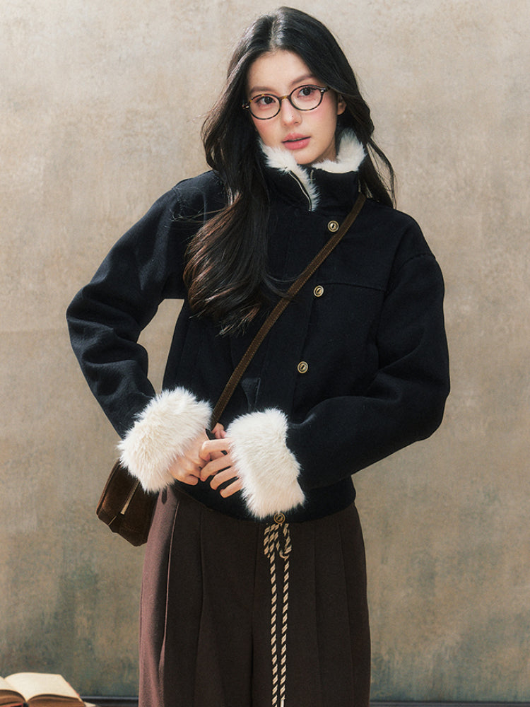 Black Fitted Shearling Jacket - CHINASQUAD