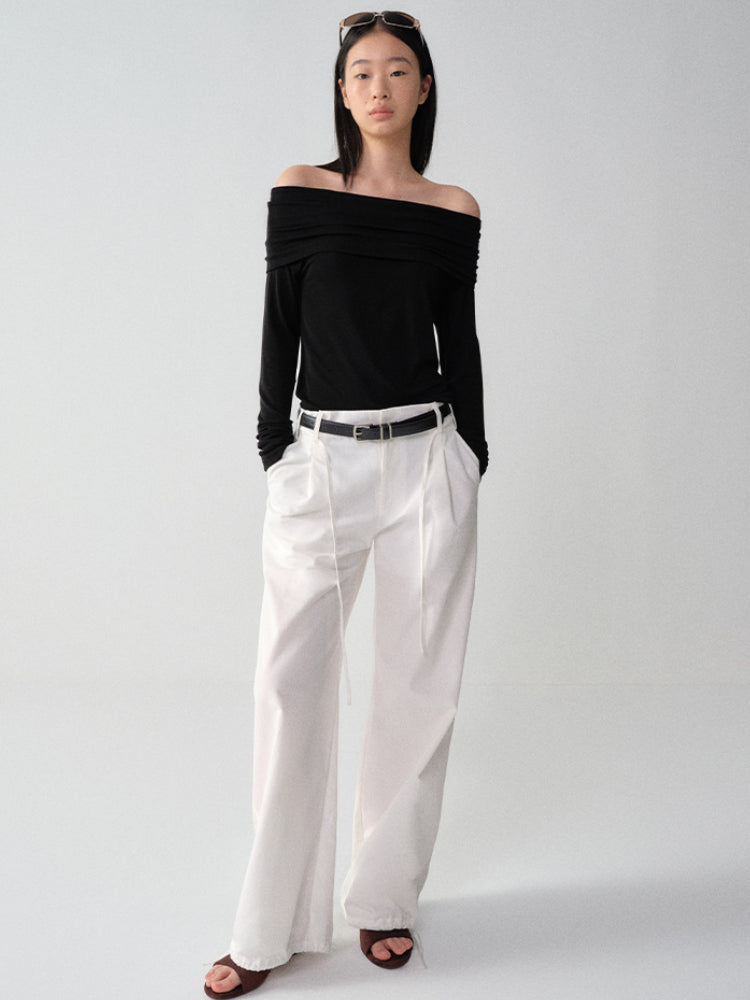 Wool One-Shoulder Off-Shoulder Long-Sleeve T-Shirt - CHINASQUAD