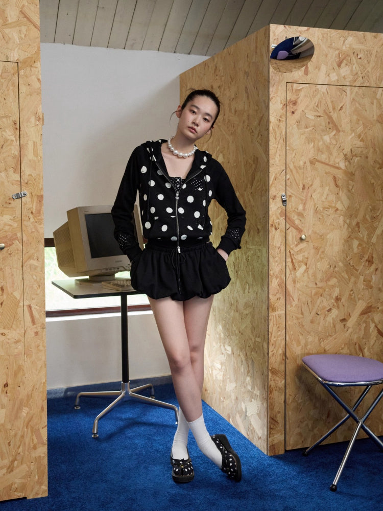 Polka Dot Spliced Zip-up Hoodie