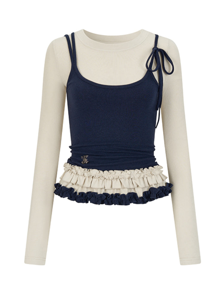 Fake Two-Piece Lace Trimmed Blouse - CHINASQUAD