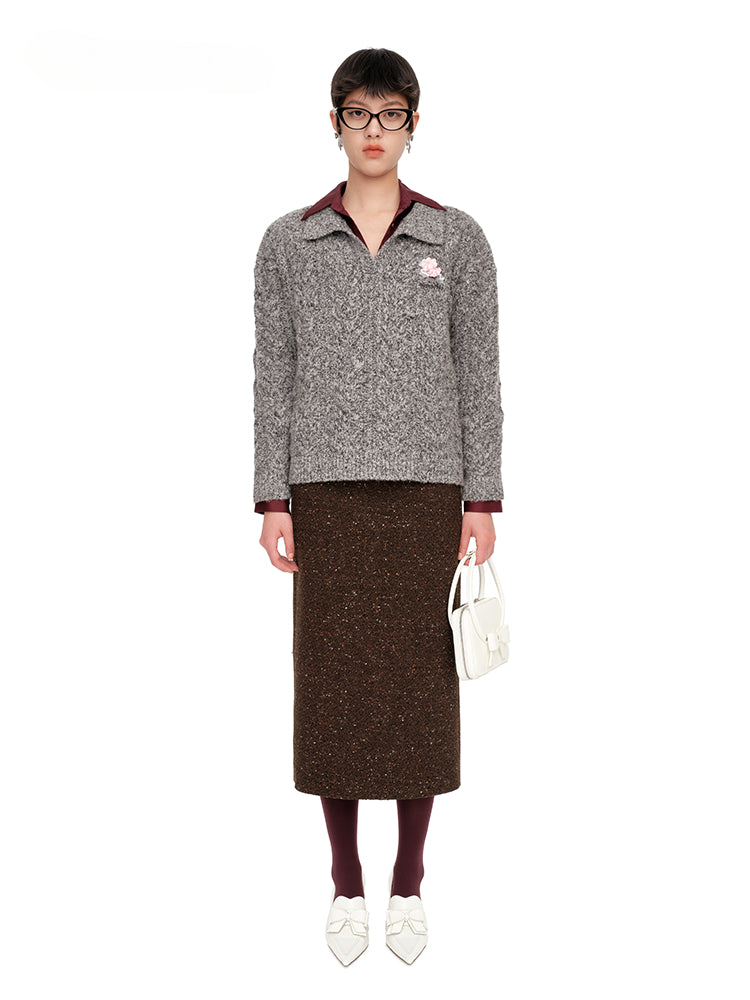 Brown Slim-Fit Straight Skirt - CHINASQUAD