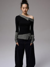 Asymmetric Collar Fake Two-Piece Fitted Blouse - CHINASQUAD