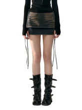 (Final Sale) Faux Two-Piece Tie Waist Denim Skirt - CHINASQUAD