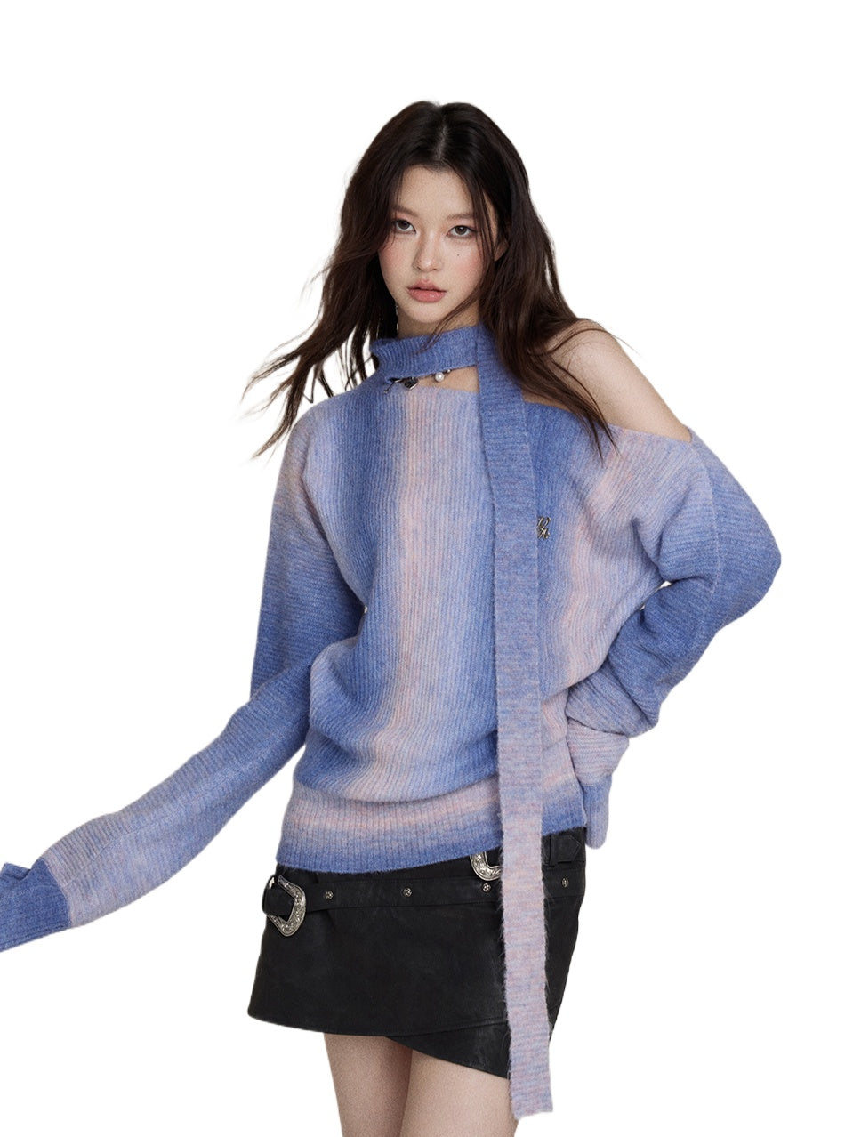 Designed Off-Shoulder Gradient Sweater - CHINASQUAD