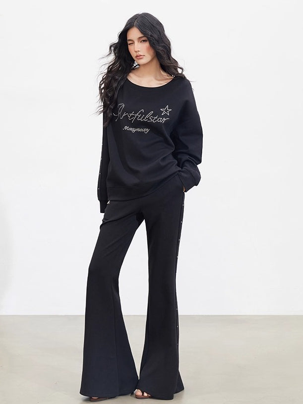 Studded Letter Off-Shoulder Sweatshirt