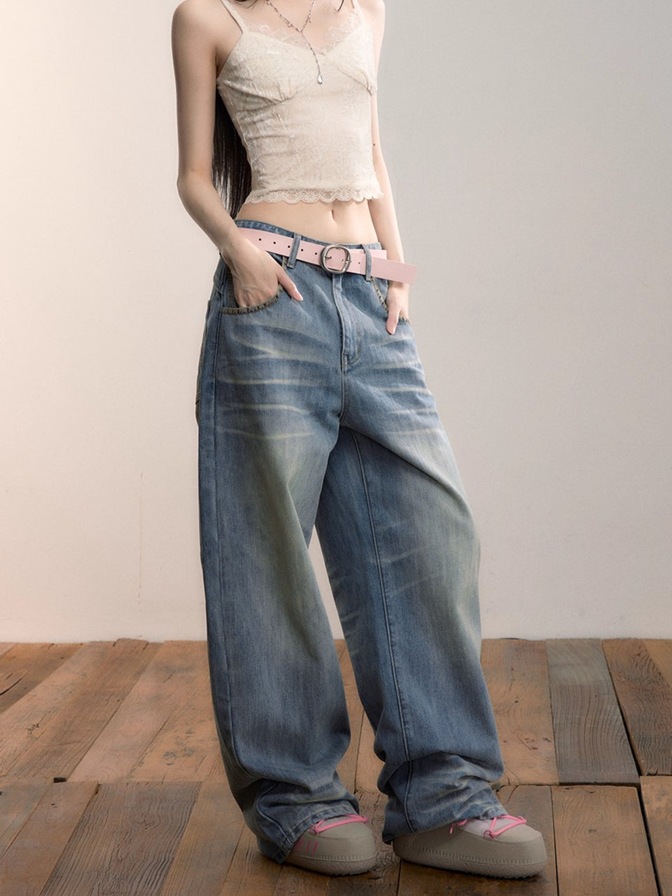 Washed Straight-Leg Denim Pants