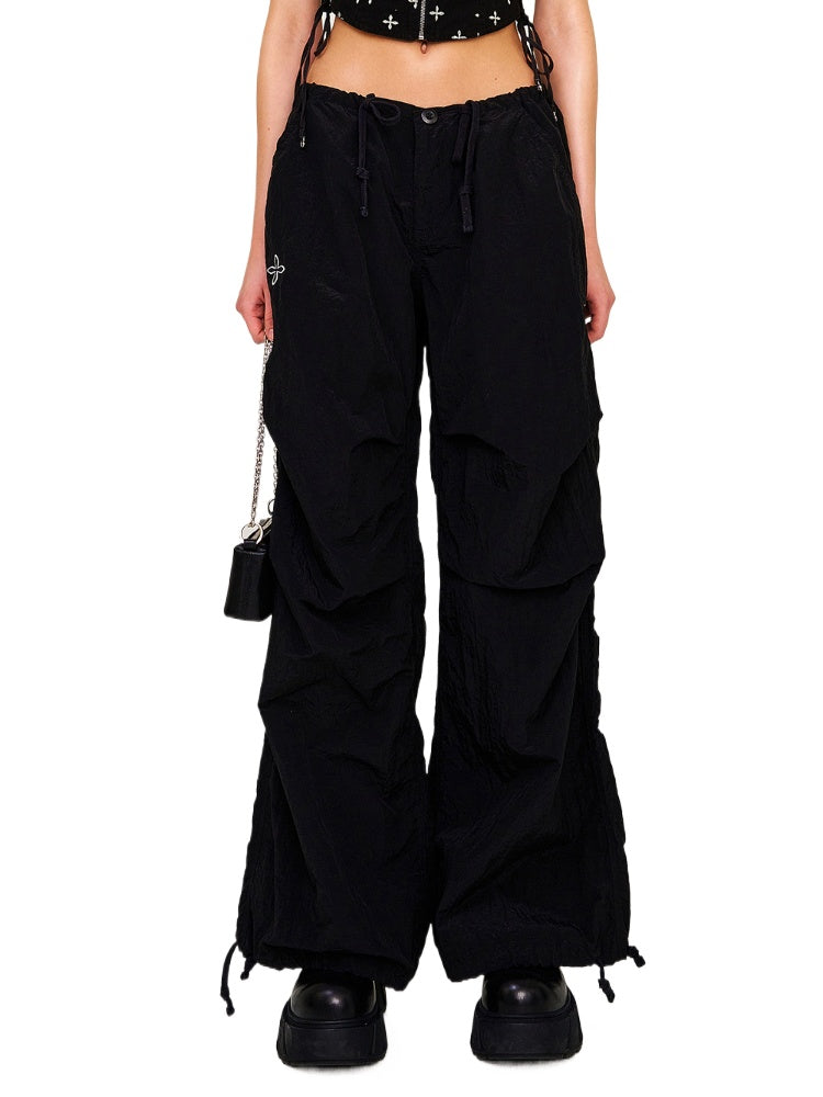 Drawstring Wide-Leg Cargo Workout Pants - CHINASQUAD