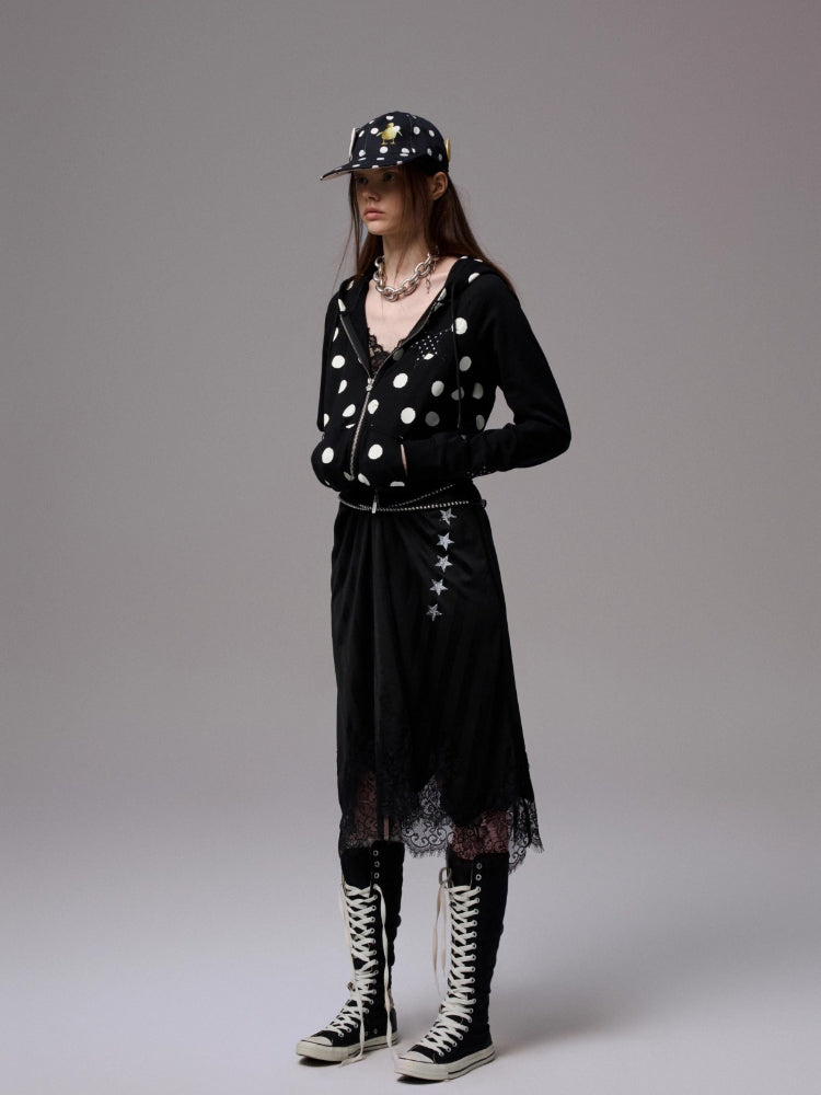 Letter-printed Spliced Lace Camisole Dress