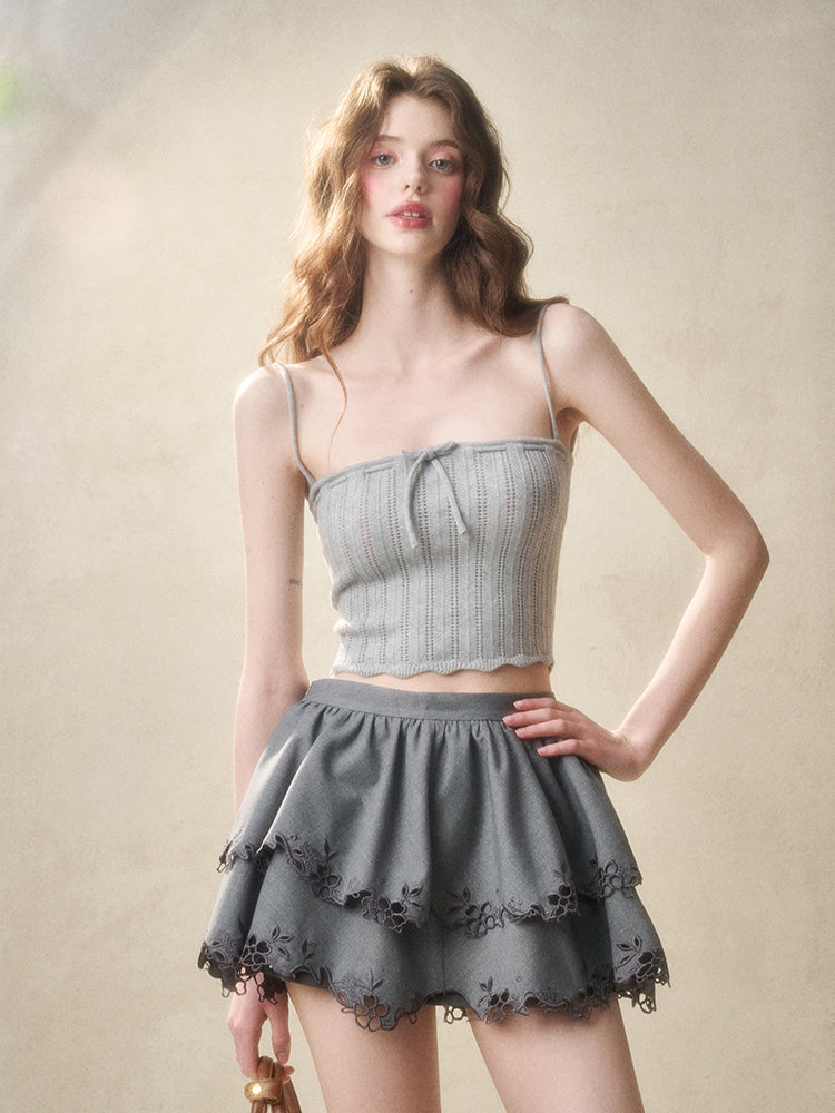 Embroidered Wool Hollow Cardigan & Tank Top Set - CHINASQUAD