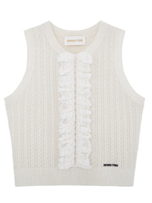 Floral Trim Sleeveless Knit Tank Top - CHINASQUAD