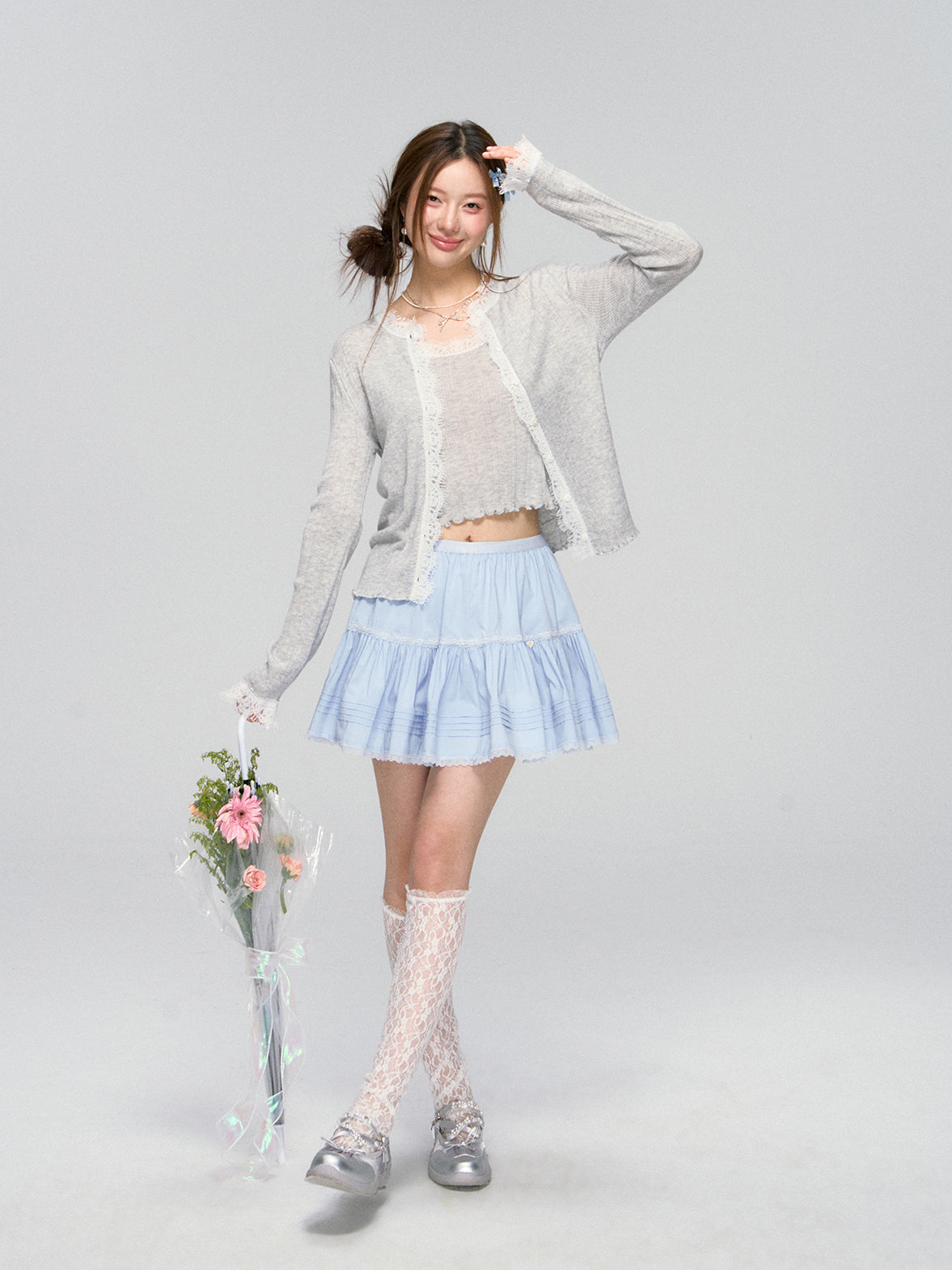 Blue Lace Trim Layered Skirt - CHINASQUAD