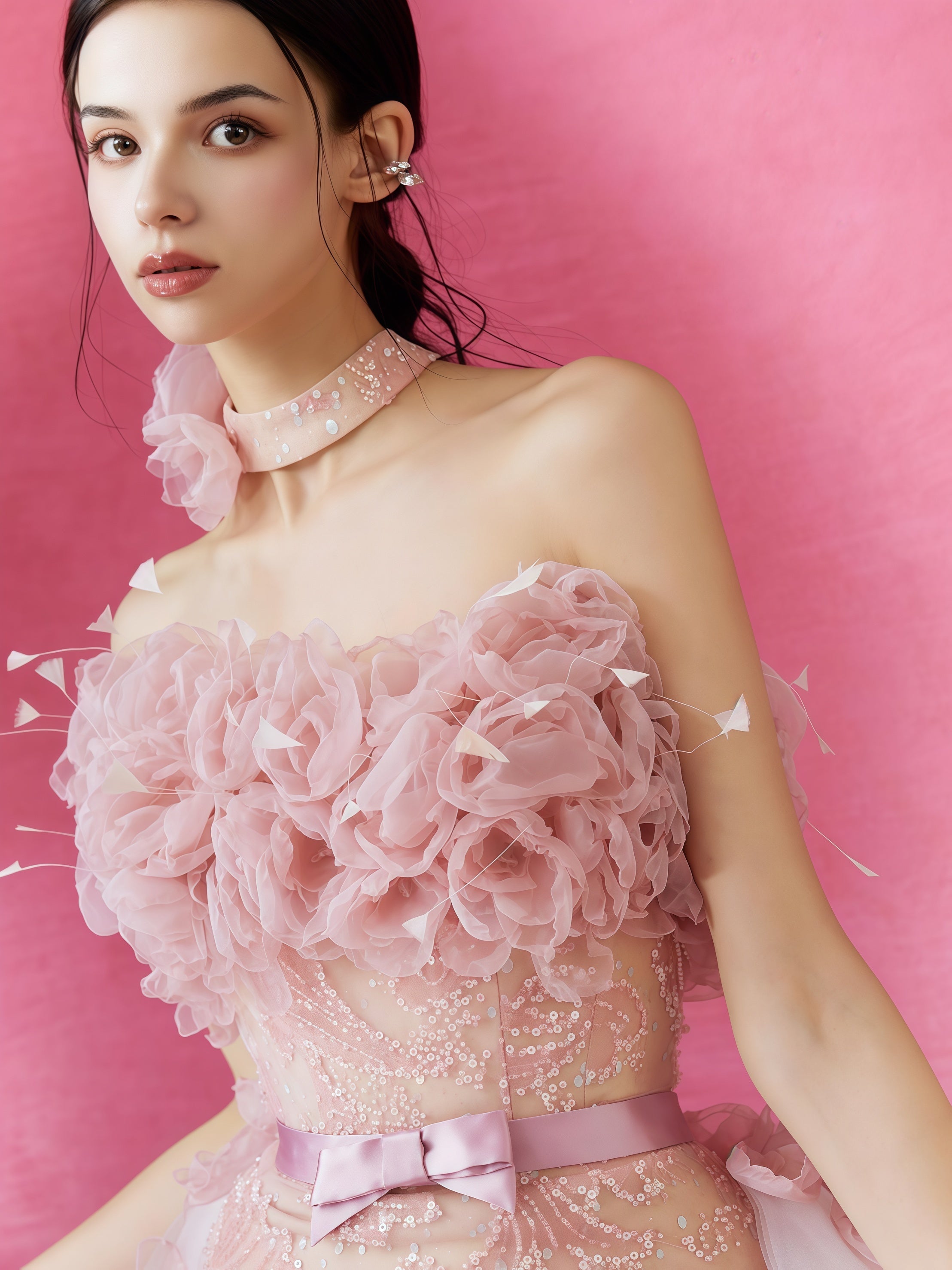 Rosette Tulle Embellished Convertible Mini Dress