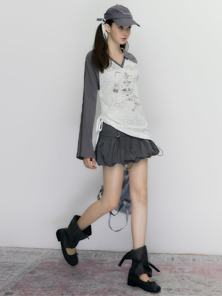 Drawstring Elastic Waist Puff Skirt - CHINASQUAD