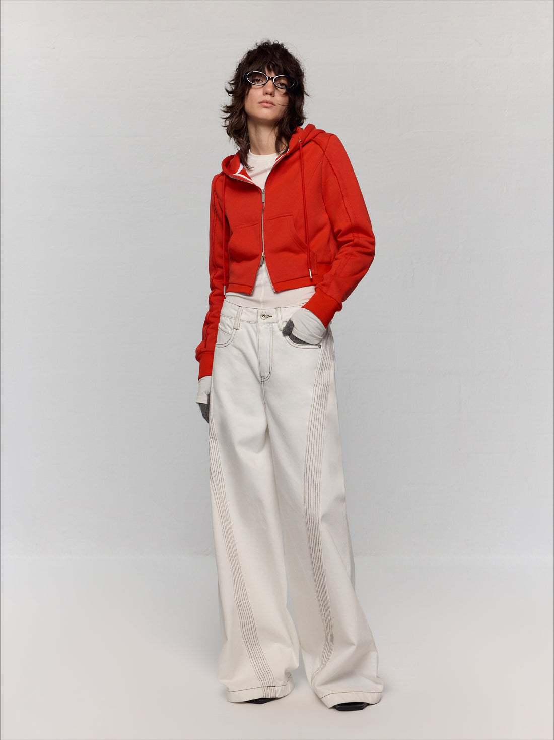 White Jeans Clear Stitching Wide-Leg Pants Jeans - CHINASQUAD