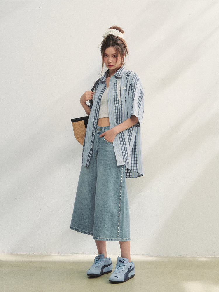 Lace - Plaid Embroidered Shirt - CHINASQUAD