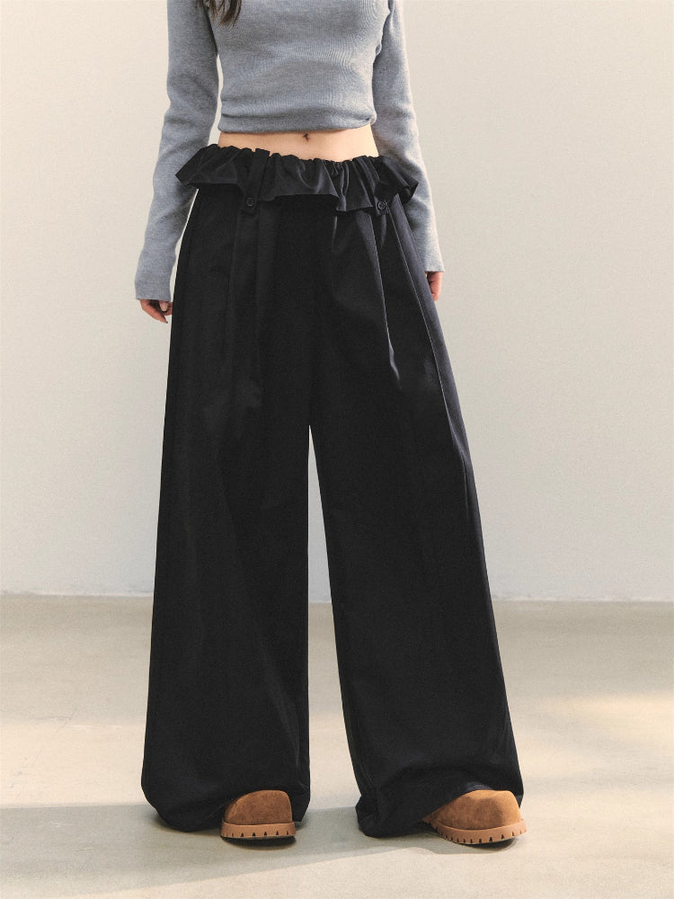 Turned-over Waist Straight-leg Casual Pants