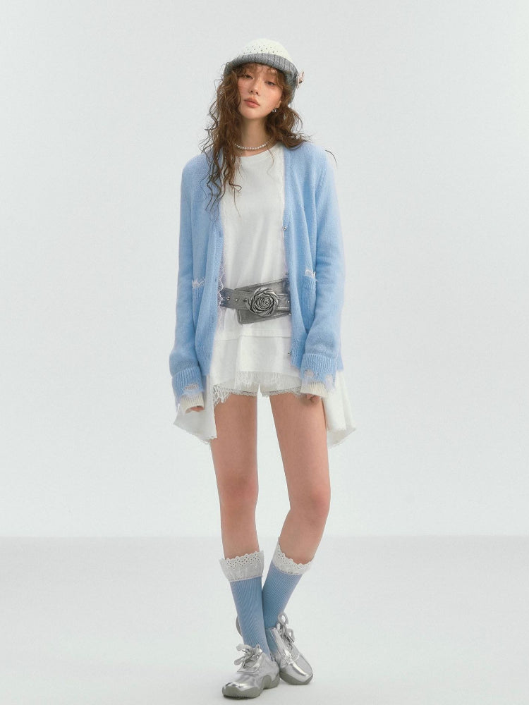 Color-Blocked Lace Trim Cardigan - CHINASQUAD