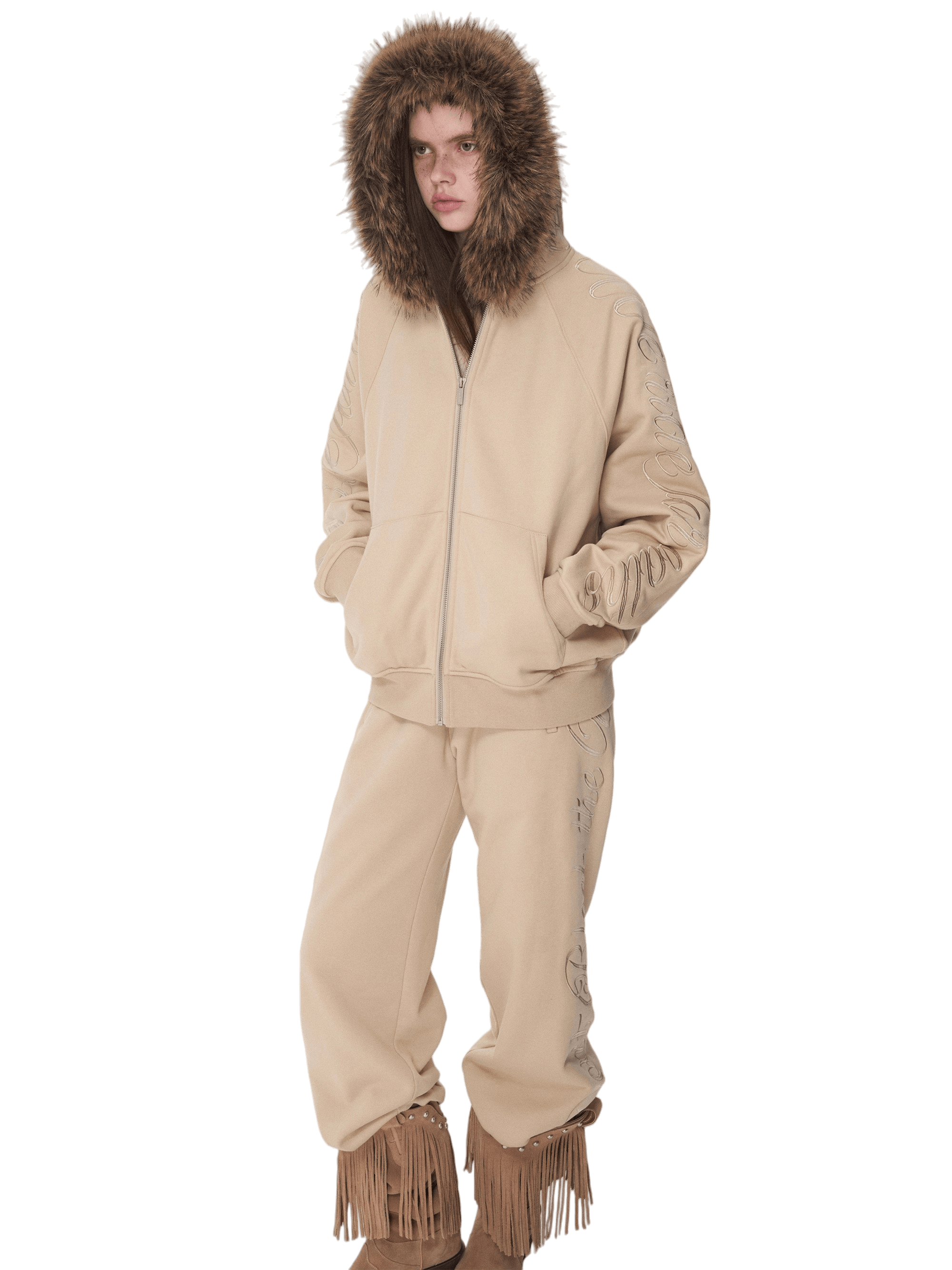 Faux-Fur Sweatshirt & Jogger Set