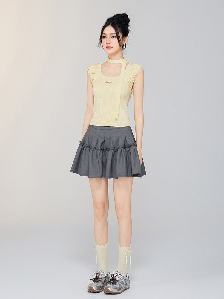 High - waist A - line Slimming Puff Skirt