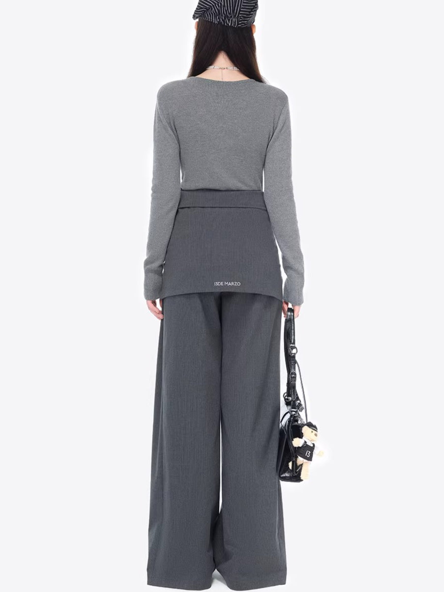 Striped Structured Wide-Leg Trousers