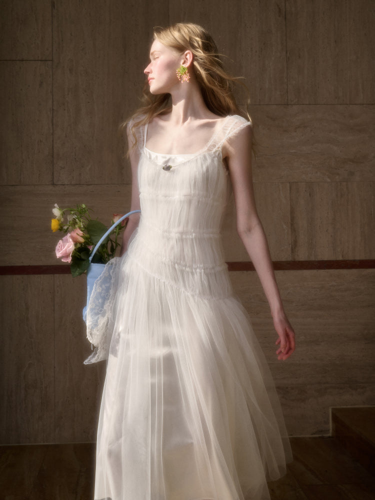 100% Soft Fluffy Tulle Long Dress - CHINASQUAD