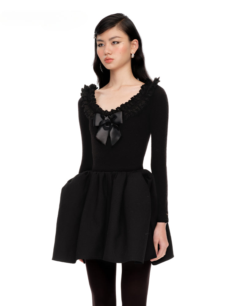 White & Black Elegant Ruffled Bow Bodysuit - CHINASQUAD