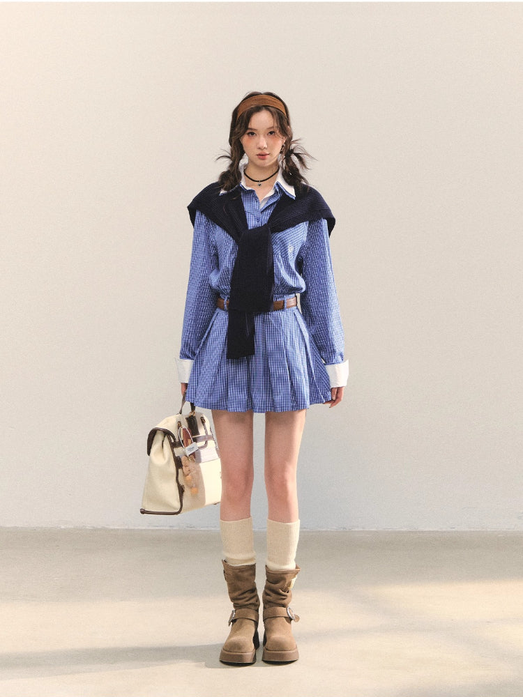 Shawl Fake Two-Piece Waist-Cinching A-Line Dress - CHINASQUAD