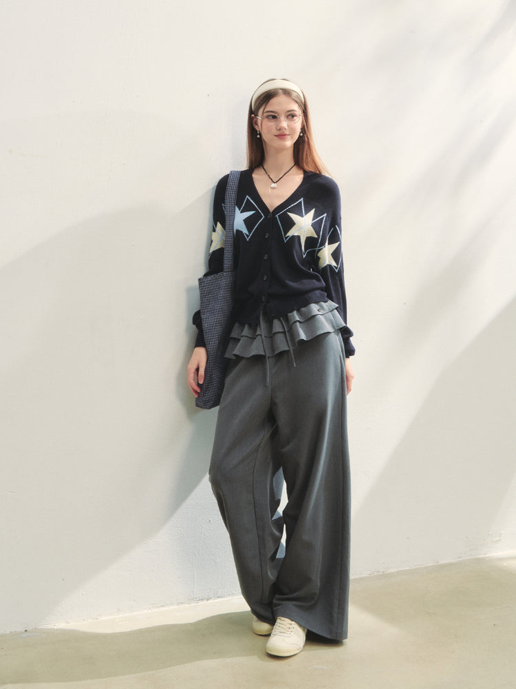 Single-breasted Star Argyle Knit Cardigan - CHINASQUAD