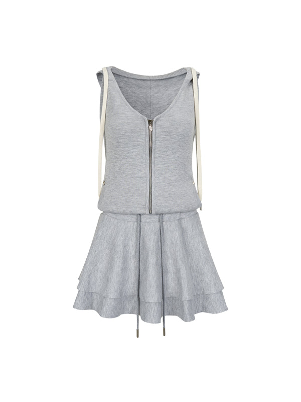 Gray Sleeveless Hooded Dress - CHINASQUAD