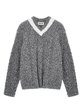 Gray & Brown V-Neck Cable Knit Pullover - CHINASQUAD