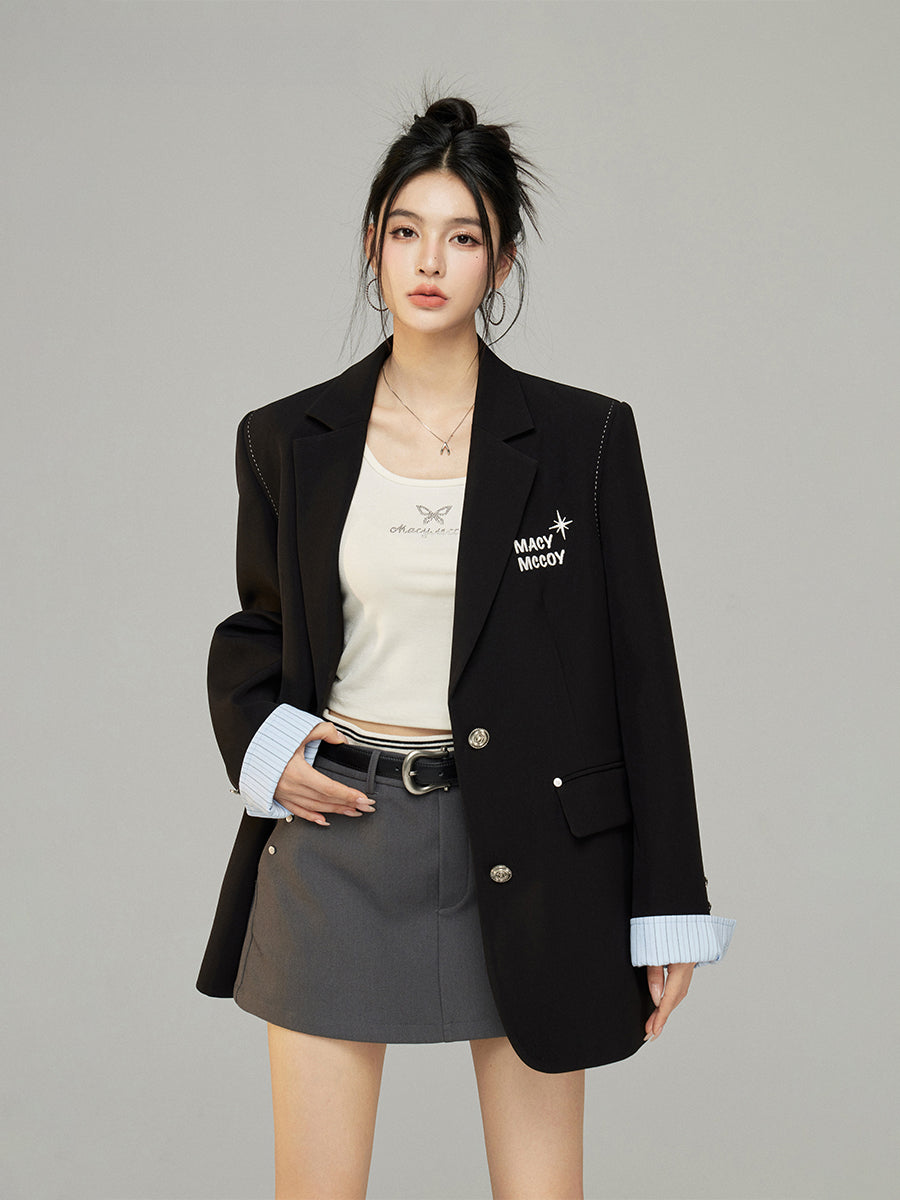 Black & Gray Faux Two-Piece Blazer - CHINASQUAD