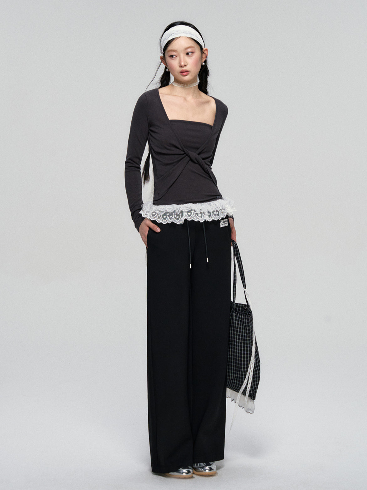 Lace Hem Twist Blouse - CHINASQUAD