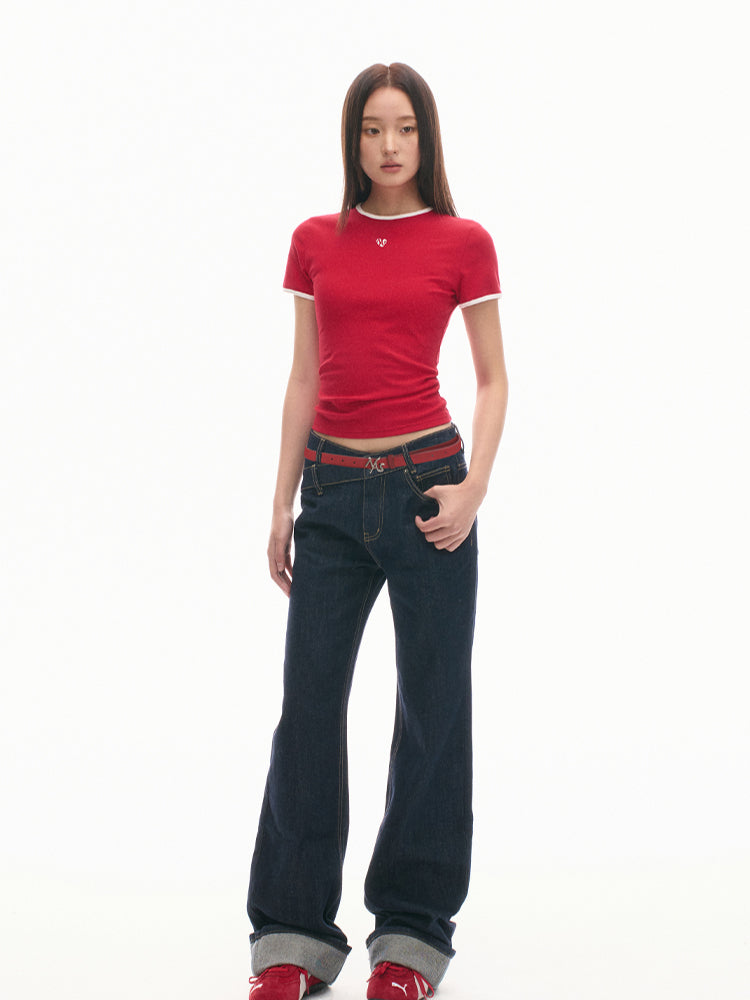 Ribbed Color-block Slim-fit Shoulder T-shirt - CHINASQUAD