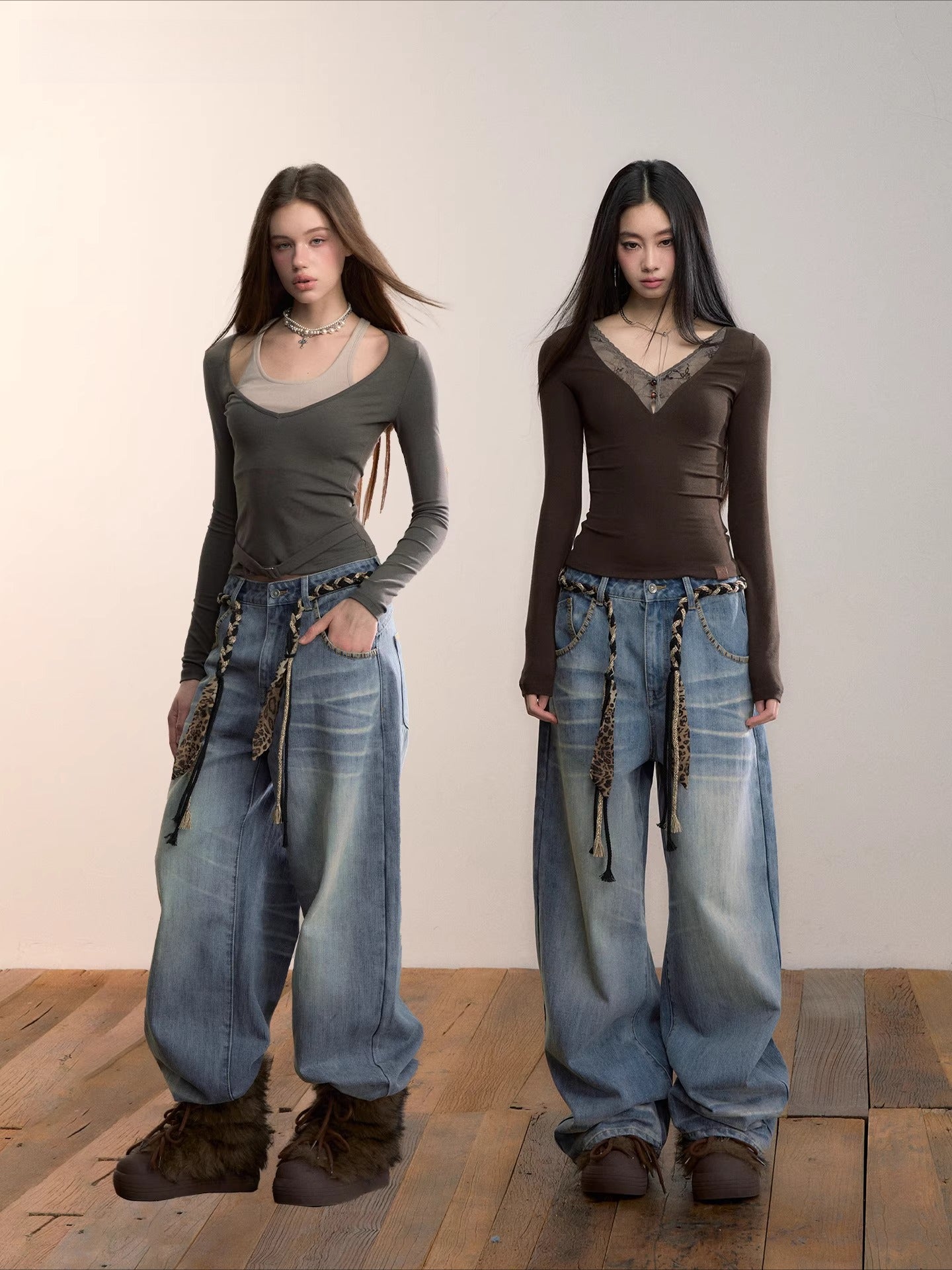 Washed Straight-Leg Denim Pants