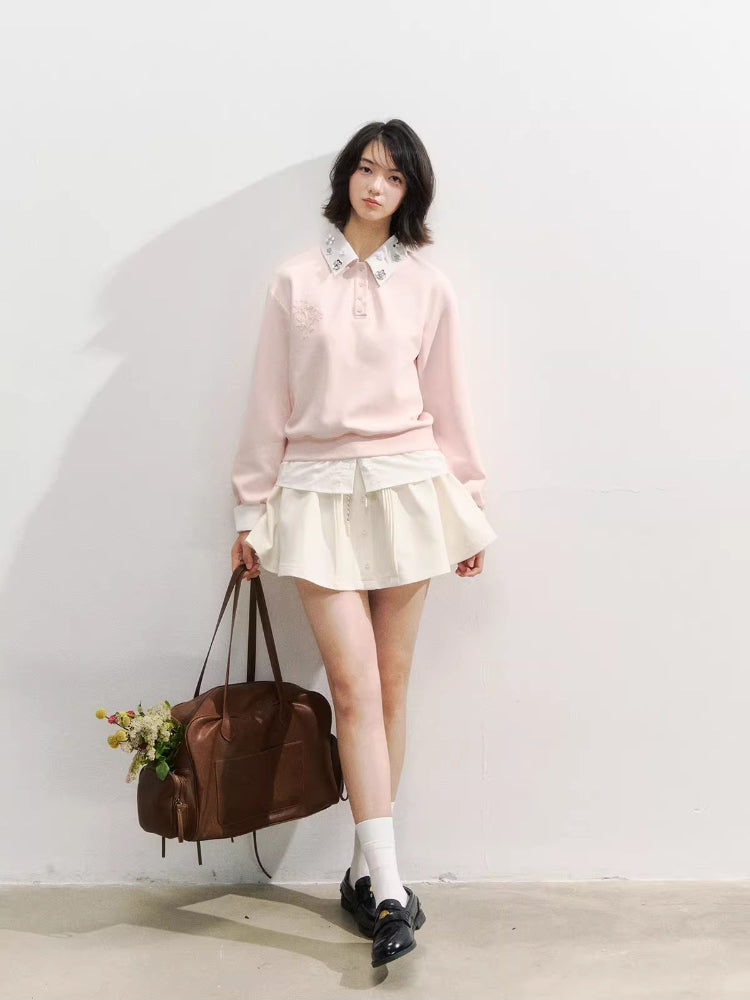 Rhinestone Rose Fake Two-Piece Sweatshirt