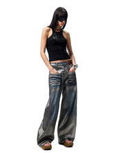 Silver-Foil Embroidered Straight-Leg Denim Curved Pants - CHINASQUAD