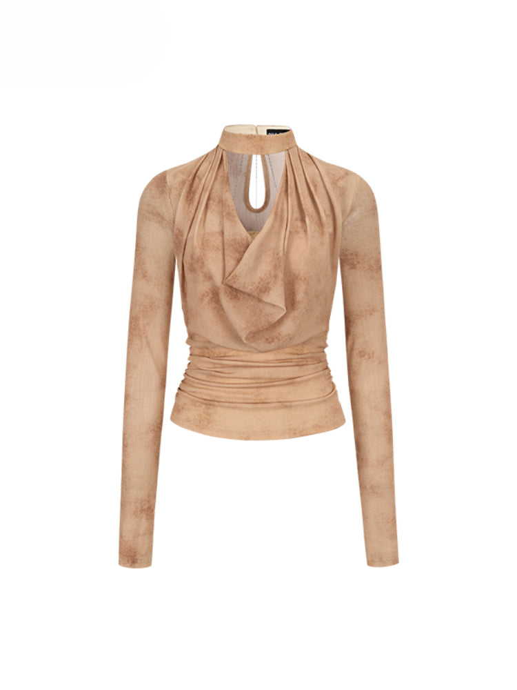 Chain Halter Draped Neck Fitted T-shirt - CHINASQUAD