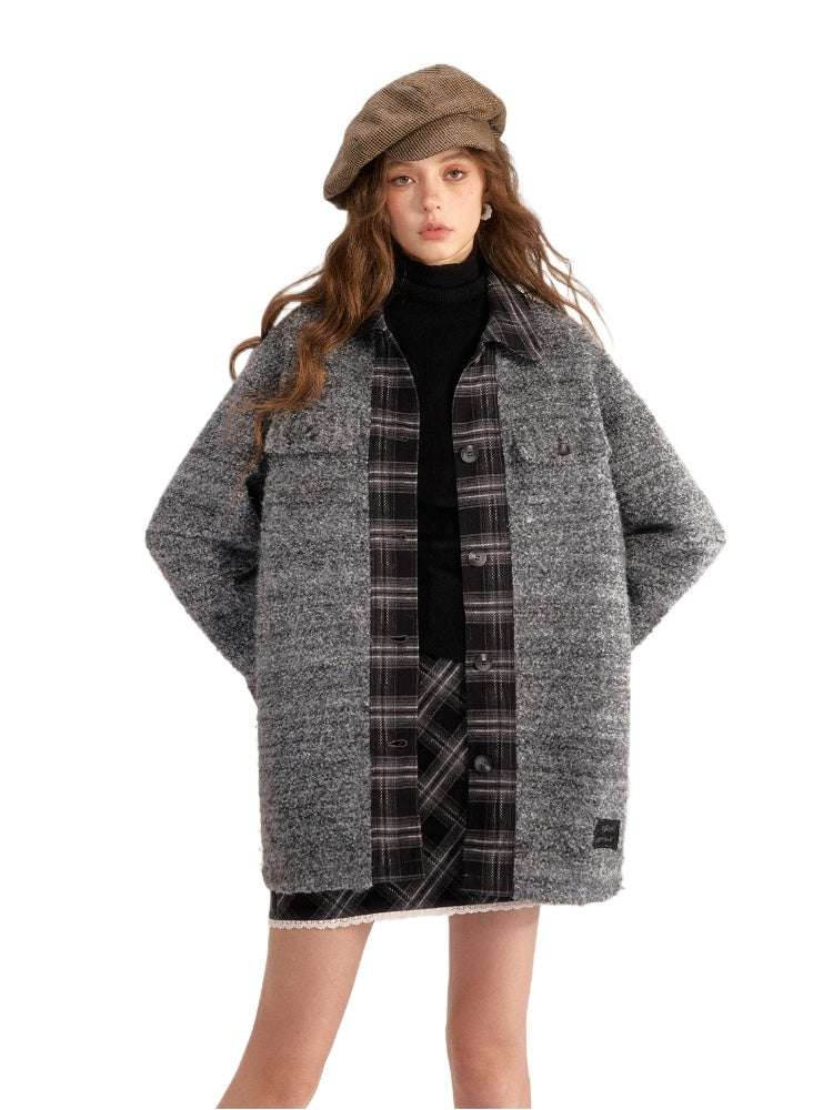 Plaid Patchwork Wool-Blend Coat - CHINASQUAD