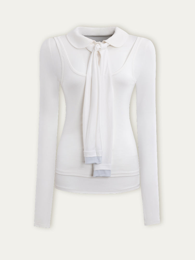 White & Blue Collared Knit Top & Skirt Set - CHINASQUAD