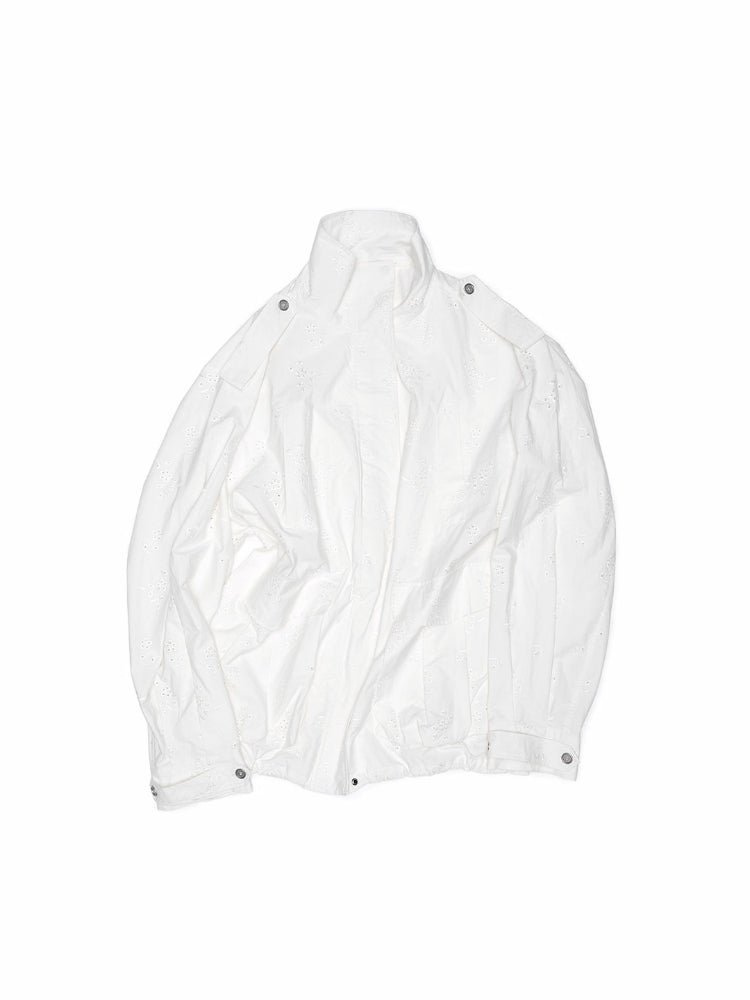 Embroidered Jacquard Multi-Pocket Stand-Collar Utility Jacket