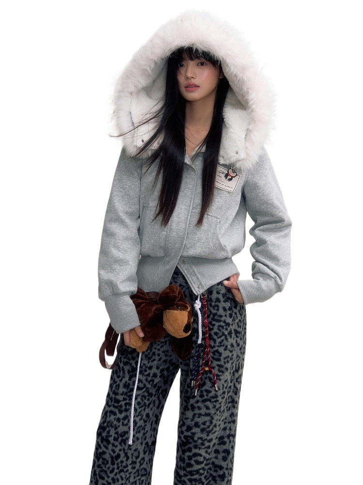 Faux Fur Lined Zipper Fur Collar Jacket - CHINASQUAD