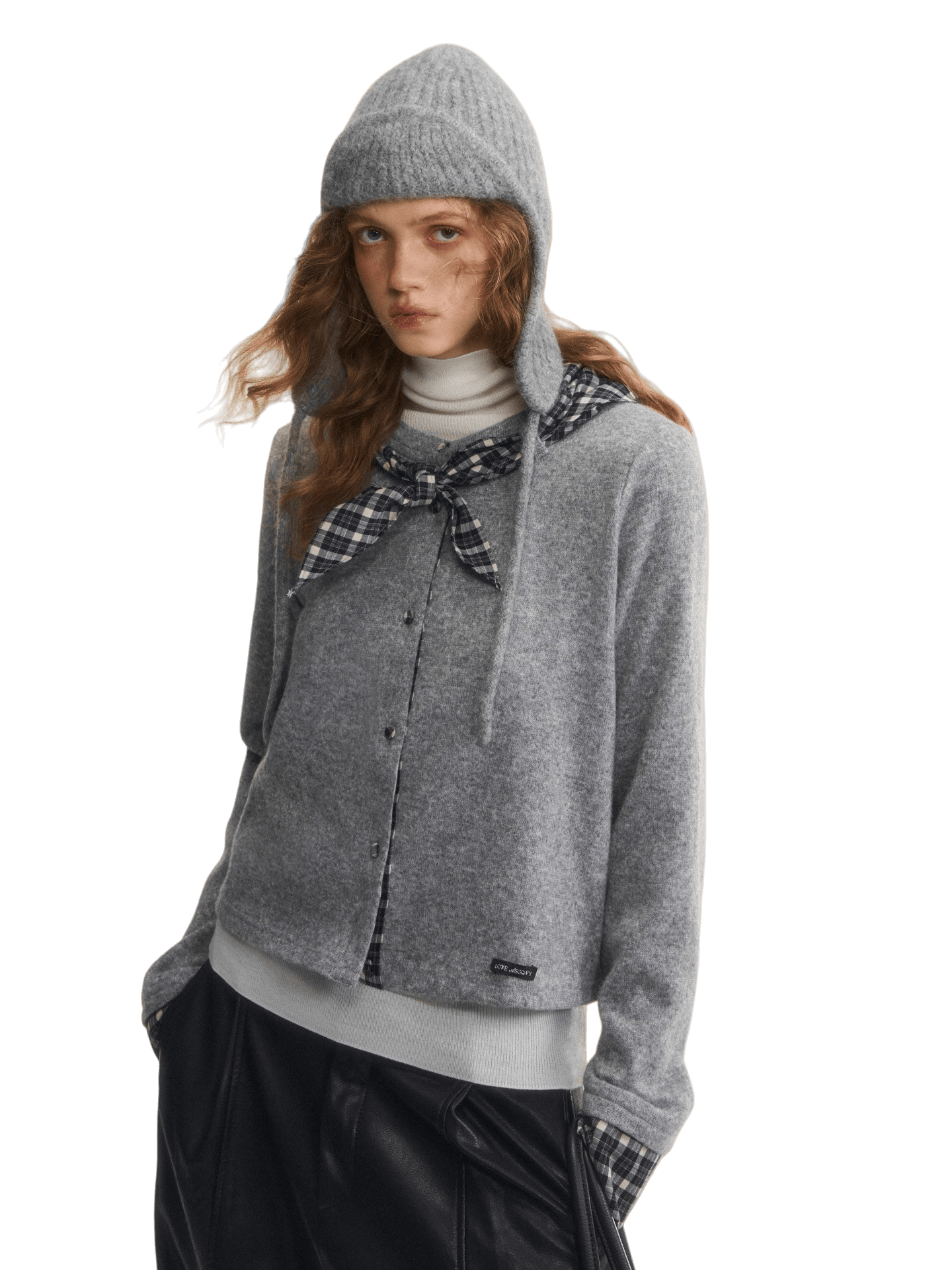 Wool-Blend Plaid Patchwork Knit Cardigan