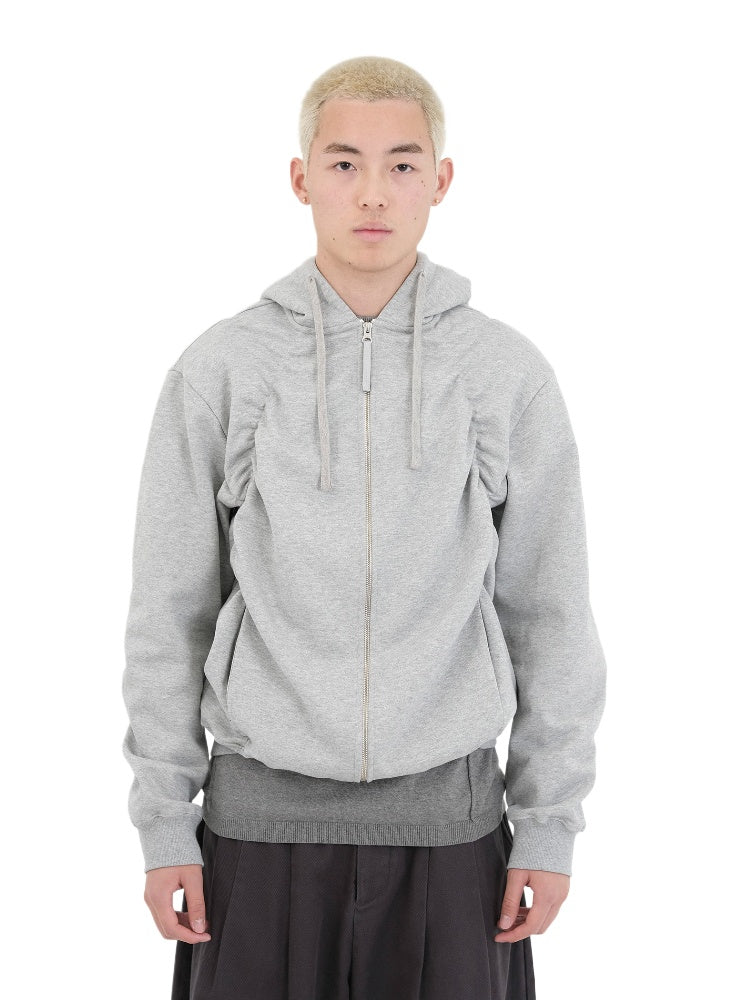 Deep brown & Gray Pleated Hooded Sweatshirt - CHINASQUAD