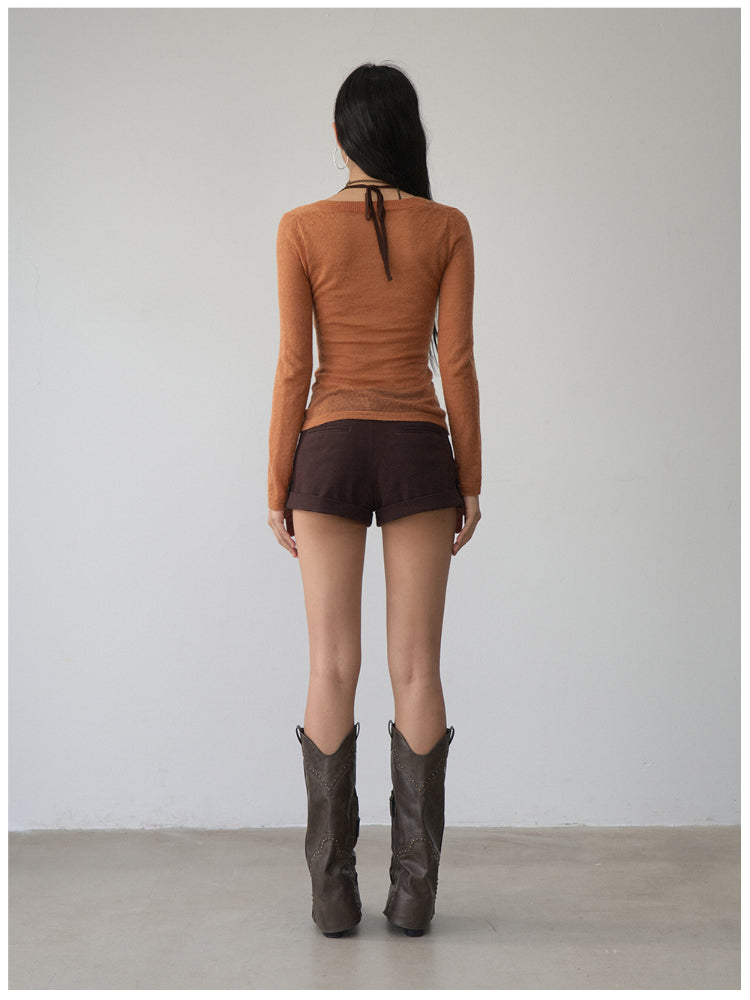 Fake Two-Piece Halter V-Neck Knit Sweater - CHINASQUAD