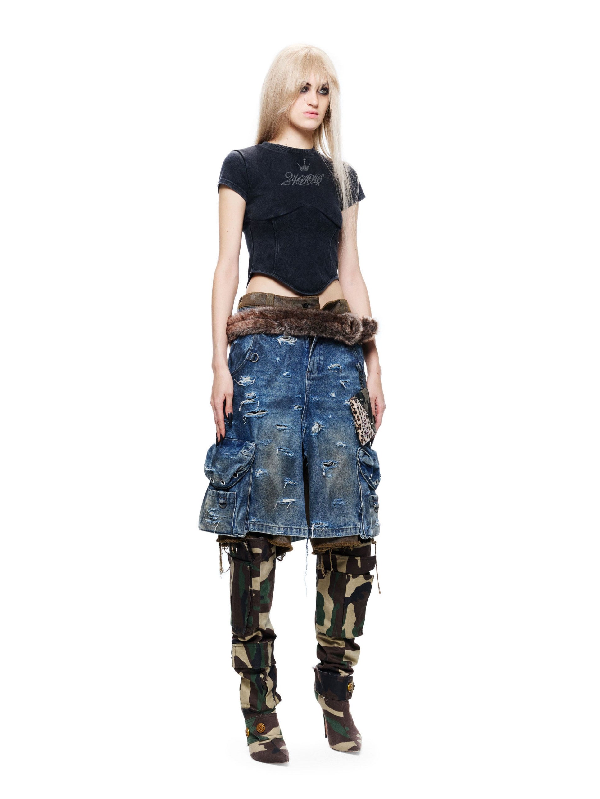 Punk Rhinestone Drawstring Tee