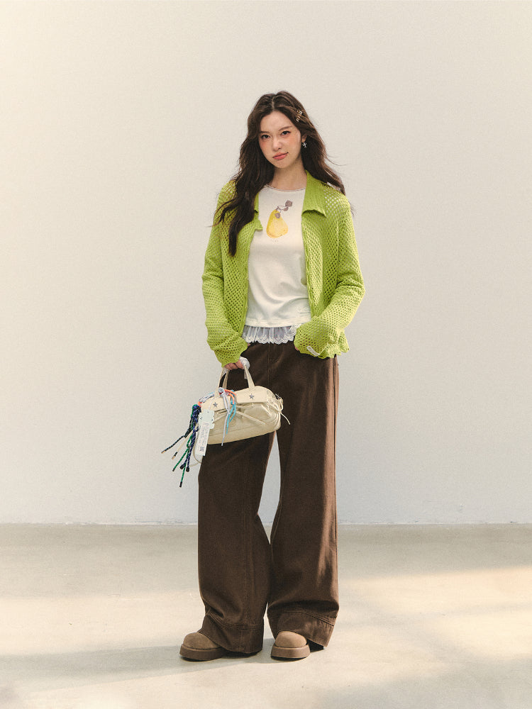 Hollow-out 3D Flower Crochet Lapel Cardigan - CHINASQUAD