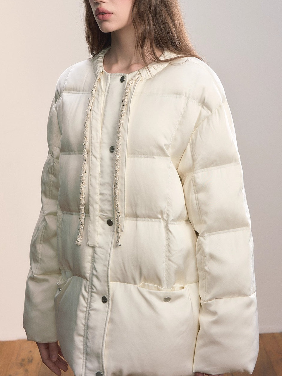 Textured Drawstring Down Puffer Jacket